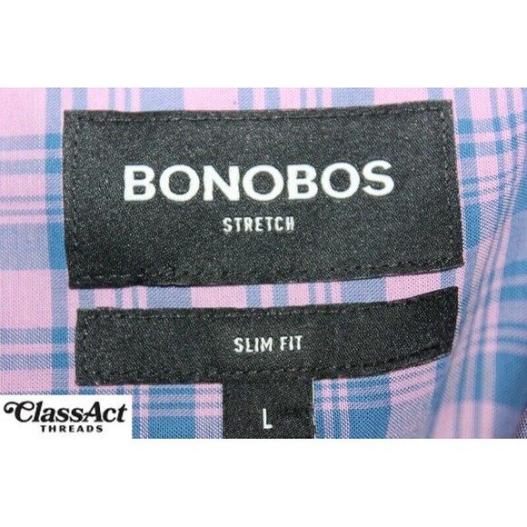 Bonobos Dress Shirt Slim Fit Pink Plaid Long Sleeve Stretch Sz L - Picture 7 of 8